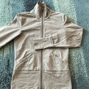 Lululemon zip up, high neck grey sweatshirt. Size 6. Distressed style.